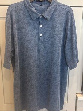 Straight Down Golf Men's Polo Shirt L Blue Hawaiian Print